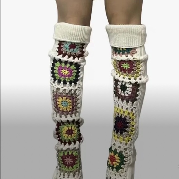 Colorful Crochet Patterned Knee-High Socks Boho - Picture 1 of 1